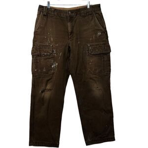 Duluth Trading Jeans Mens 36×32 Brown Carpenter Work Canvass worn workwear